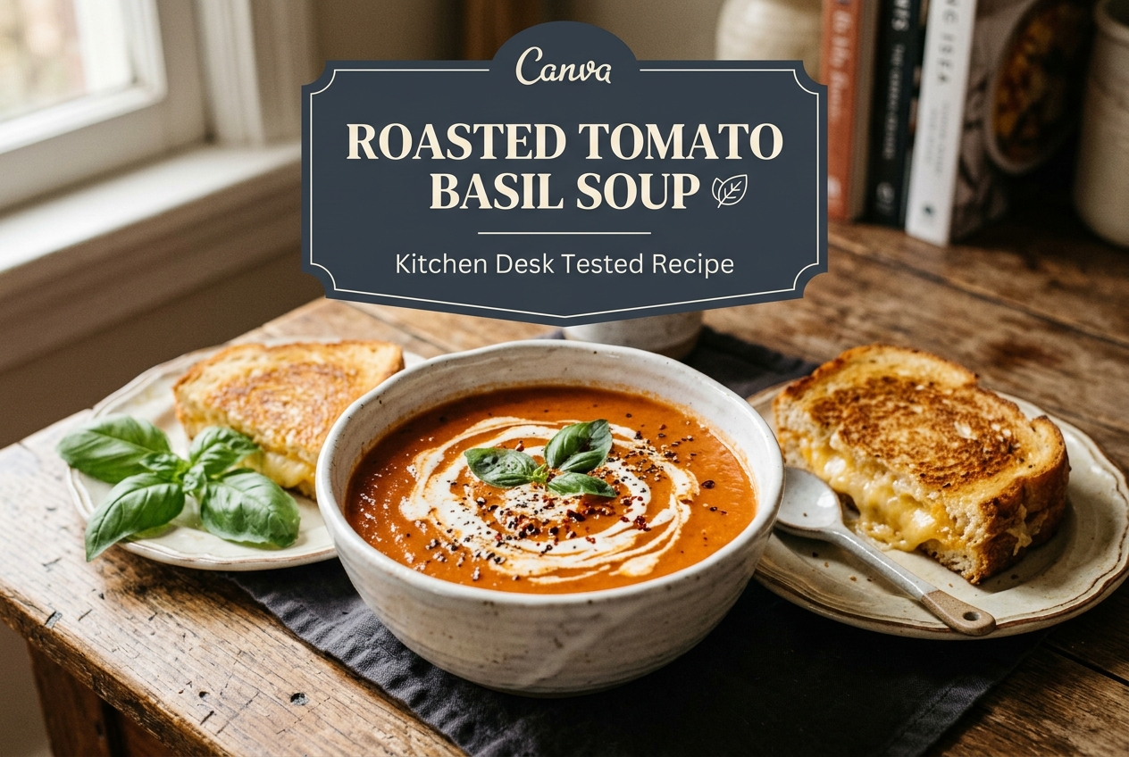 Roasted Tomato Basil Soup with Deep Caramelization